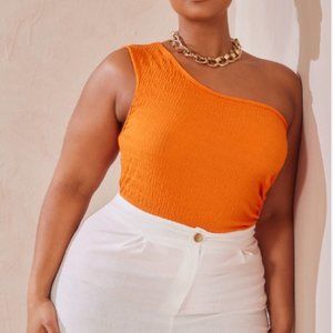 Pretty Little Things plus orange textured ruched one